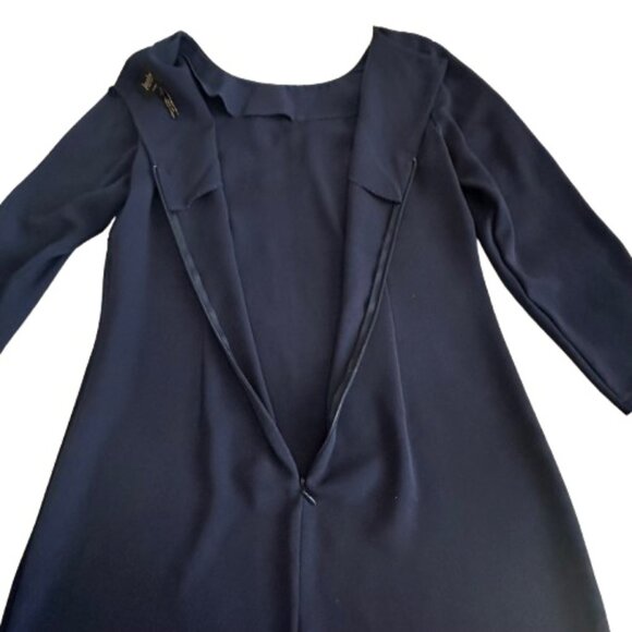 Laundry By Shelli Segal Women's 6 Navy Blue 3/4 Sleeves Midi Crew Neck Dress - Picture 8 of 16
